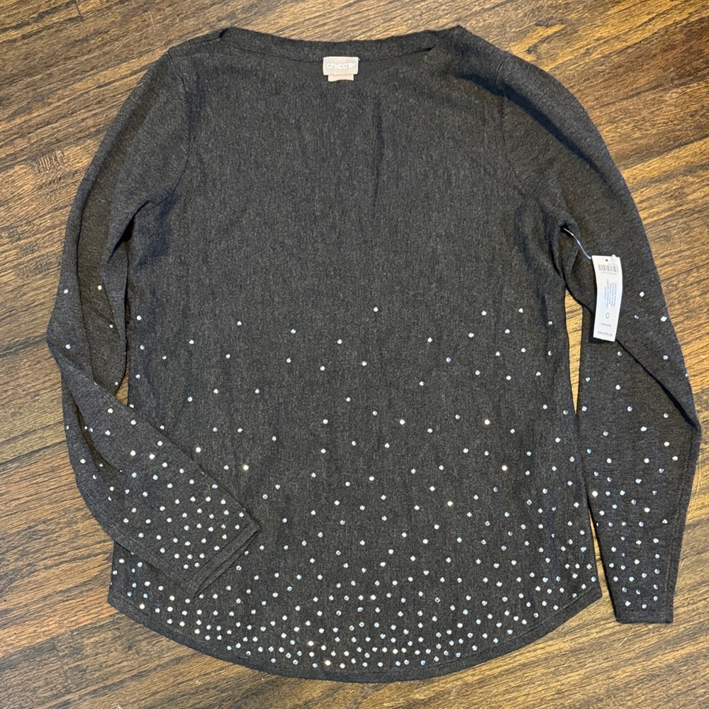 Chico's Charcoal Top with Silver Accents